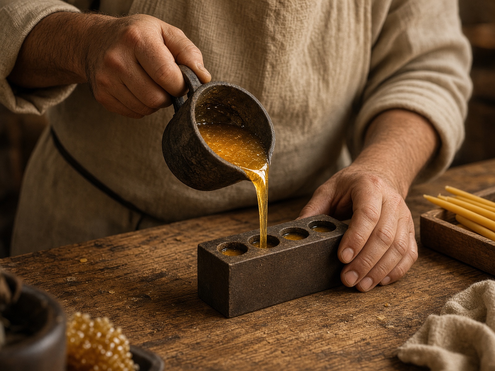 Pouring beeswax
