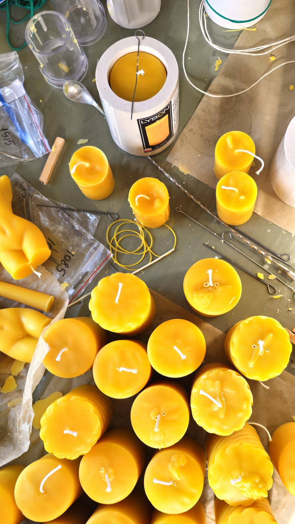 Freshly poured pillar candles