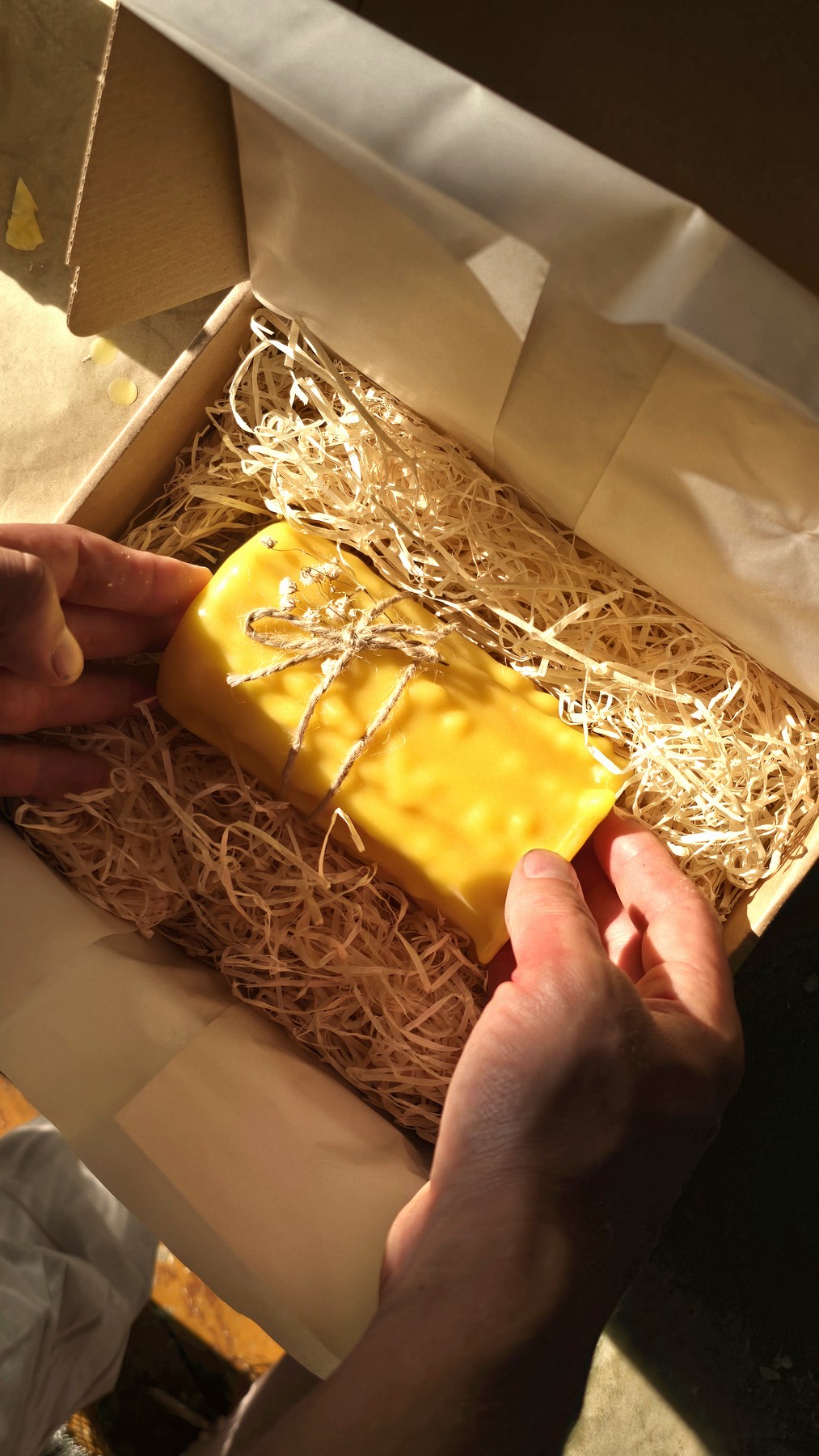 Beeswax block in a gift box